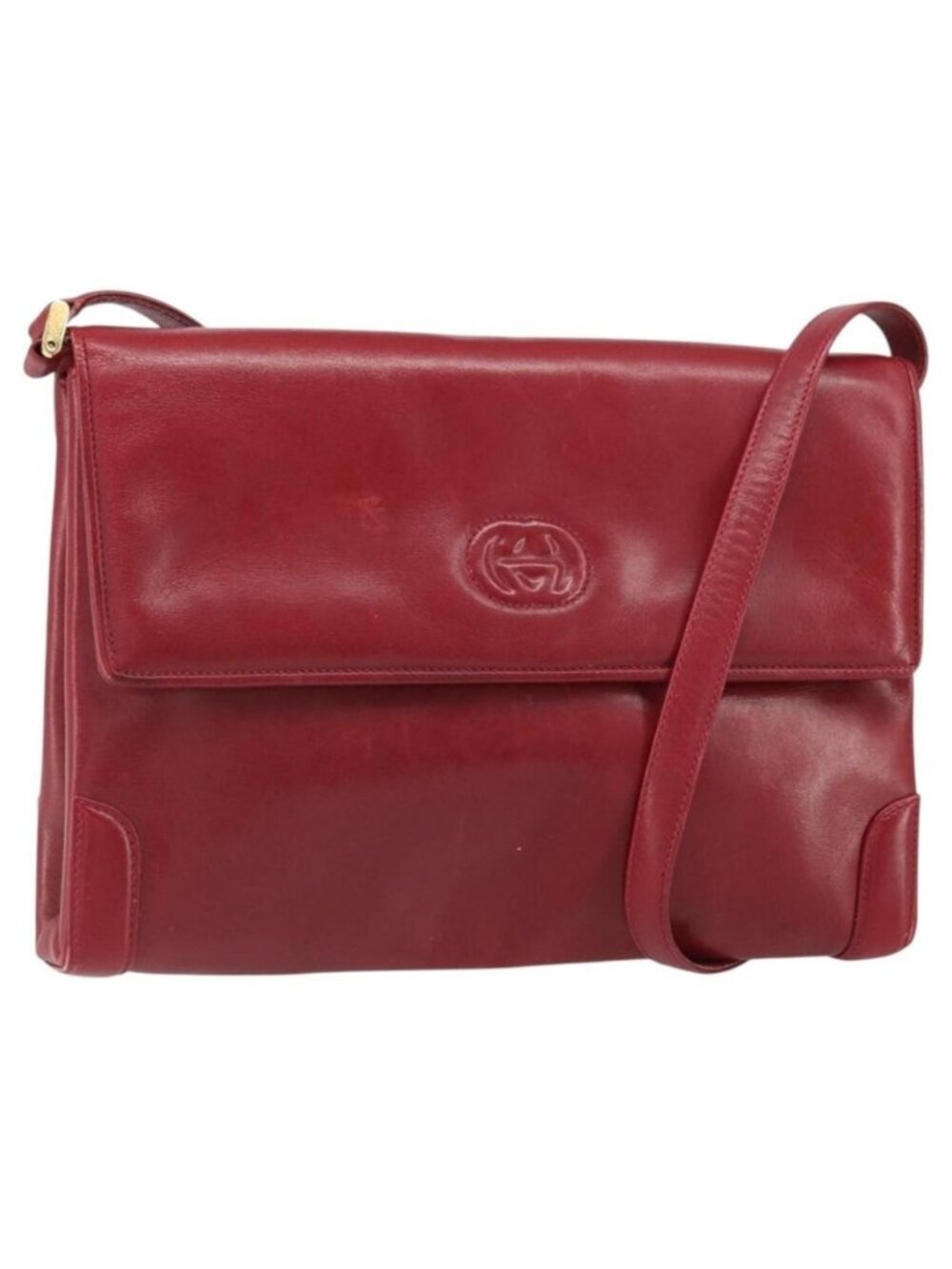 Authentic GUCCI Shoulder Bag Leather Red Gold